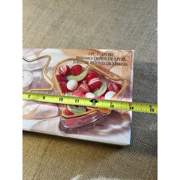 Indiana Glass Holiday Gold Candy Candle Dish w/ Gold Trim -Set of 3-Vintage - Picture 3 of 12